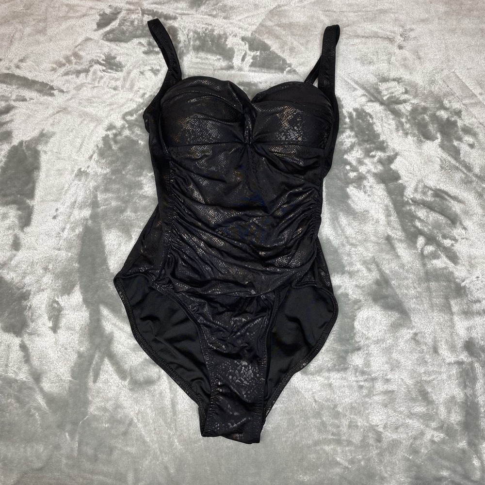 Nip Tuck Swim Ruched Swimsuit Twist Bust Snakeskin One Piece Size 6